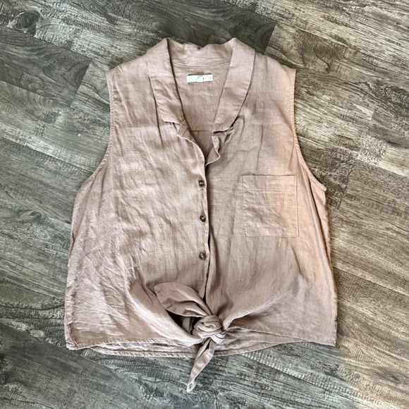 LE LIS Tie-Front Tank Top Sleeveless Button Down Collared Casual Top M - Picture 6 of 7